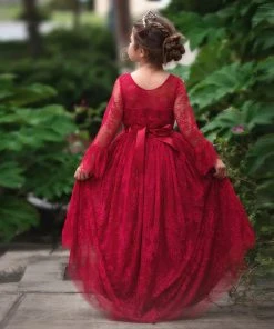 TRISH SCULLY GIRLS AINSLEY DRESS & BELT SET CRIMSON