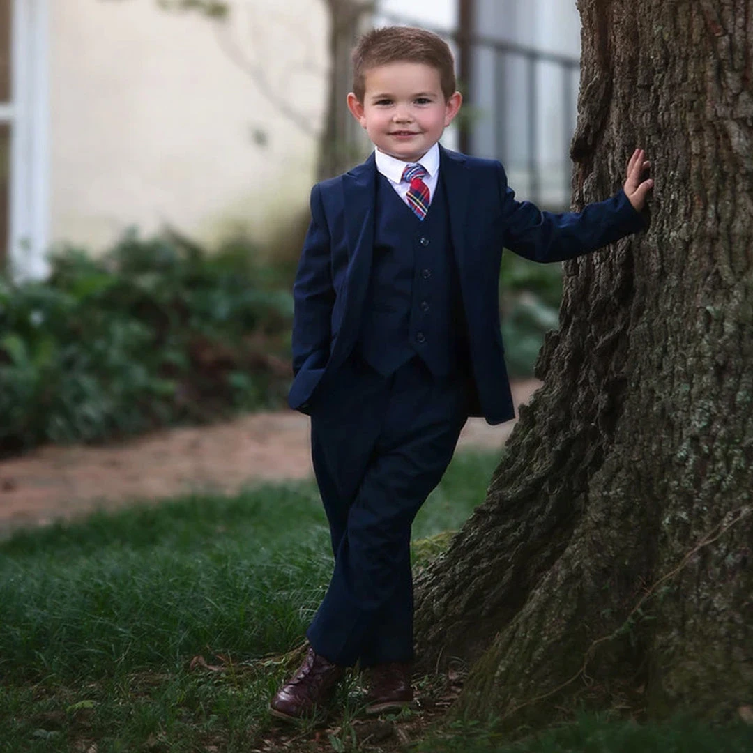 TRISH SCULLY BOYS NAVY BLUE BROOKS SUIT 3PC. SET