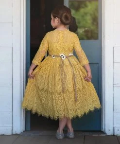 TRISH SCULLY HOME GIRLS BELLA RAFAELA DRESS & BELT SET TURMERIC