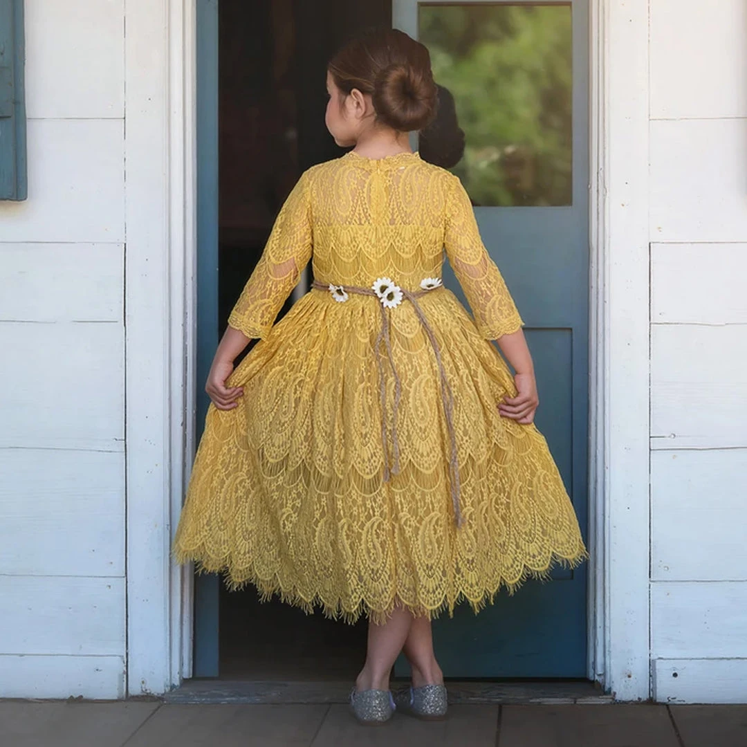 TRISH SCULLY HOME GIRLS BELLA RAFAELA DRESS & BELT SET TURMERIC