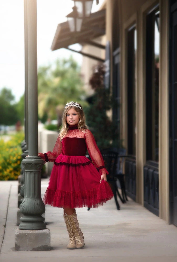 TRISH SCULLY HOME GIRLS MAEVE DRESS CRIMSON