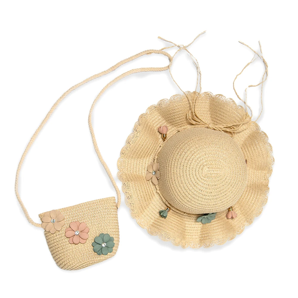 TRISH SCULLY DAISY HAT & PURSE SET NATURAL
