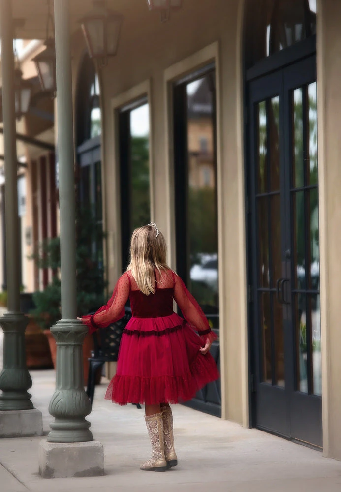 TRISH SCULLY HOME GIRLS MAEVE DRESS CRIMSON