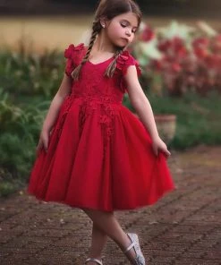 TRISH SCULLY HOME GIRLS BIANCA DRESS CRIMSON