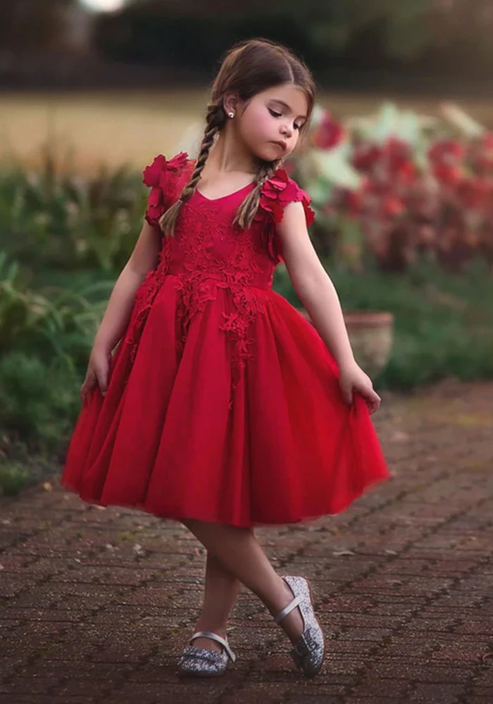 TRISH SCULLY HOME GIRLS BIANCA DRESS CRIMSON