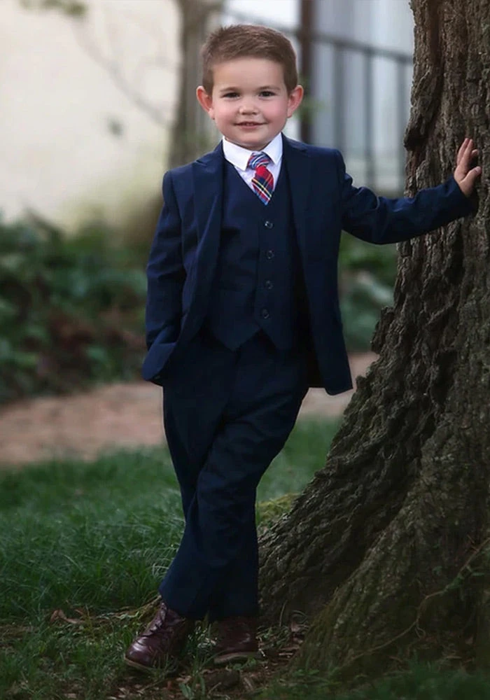 TRISH SCULLY BOYS NAVY BLUE BROOKS SUIT 3PC. SET