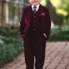 TRISH SCULLY BOYS BARCLAY SUIT BURGUNDY VELVET 3PC SET