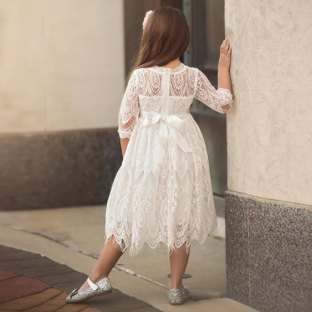 TRISH SCULLY HOME BELLA RAFAELA DRESS & BELT SET- ANTIQUE WHITE GIRLS