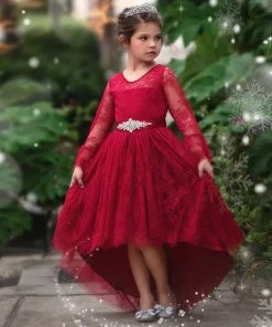 TRISH SCULLY GIRLS AINSLEY DRESS & BELT SET CRIMSON