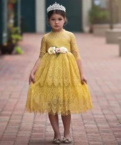 TRISH SCULLY HOME GIRLS BELLA RAFAELA DRESS & BELT SET TURMERIC