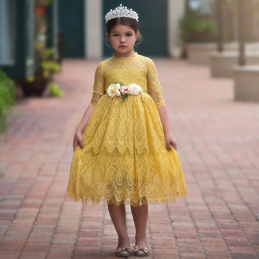 TRISH SCULLY HOME GIRLS BELLA RAFAELA DRESS & BELT SET TURMERIC