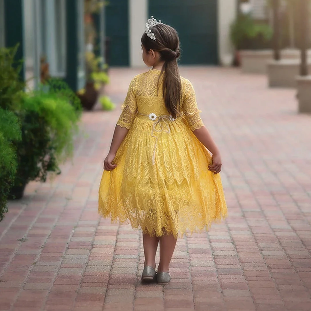 TRISH SCULLY HOME GIRLS BELLA RAFAELA DRESS & BELT SET TURMERIC