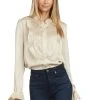 TRISH SCULLY HOME MAYA TUXEDO PLEATED BLOUSE GOLD