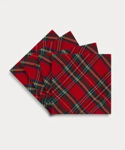 TRISH SCULLY ROYAL STEWART TARTAN COCKTAIL NAPKINS SET OF 4