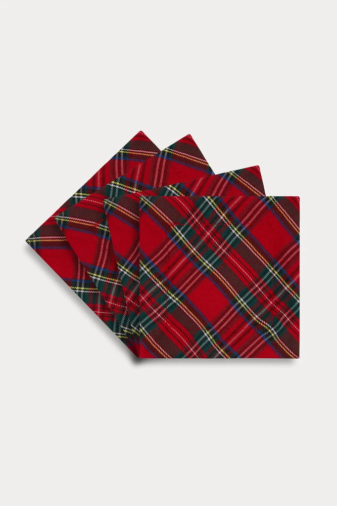 TRISH SCULLY ROYAL STEWART TARTAN COCKTAIL NAPKINS SET OF 4
