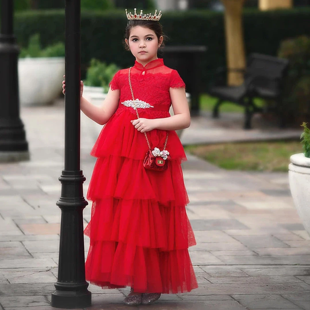 TRISH SCULLY ARIANA GOWN & BELT SET CRIMSON Girls 2T-6