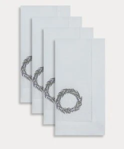 TRISH SCULLY HOME ITALIAN LINEN WREATH EMBROIDERED NAPKIN, SET OF 4