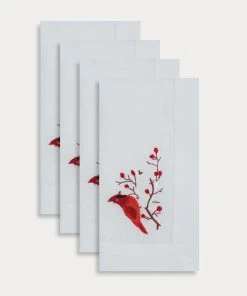TRISH SCULLY CARDINAL EMBROIDERED LINEN NAPKIN, SET OF 4