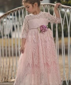 TRISH SCULLY HOME GIRLS BELLA RAFAELA GOWN & BELT SET PINK