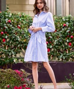 TRISH SCULLY DAPHNE BUTTON FRONT SHIRT DRESS BLUE