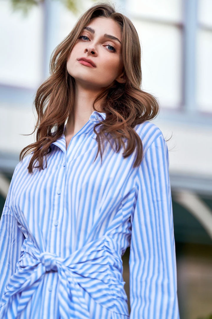 TRISH SCULLY DAPHNE BUTTON FRONT SHIRT DRESS BLUE