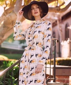 TRISH SCULLY LEA BUTTON DOWN MAXI DRESS EQUESTRIAN PRINT