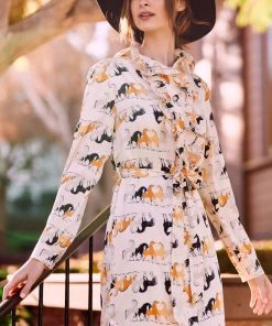 TRISH SCULLY LEA BUTTON DOWN MAXI DRESS EQUESTRIAN PRINT