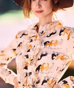 TRISH SCULLY LEA BUTTON DOWN MAXI DRESS EQUESTRIAN PRINT