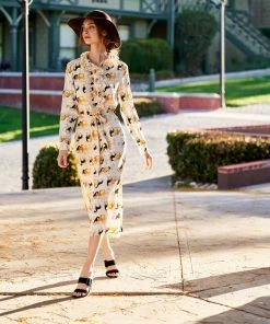 TRISH SCULLY LEA BUTTON DOWN MAXI DRESS EQUESTRIAN PRINT