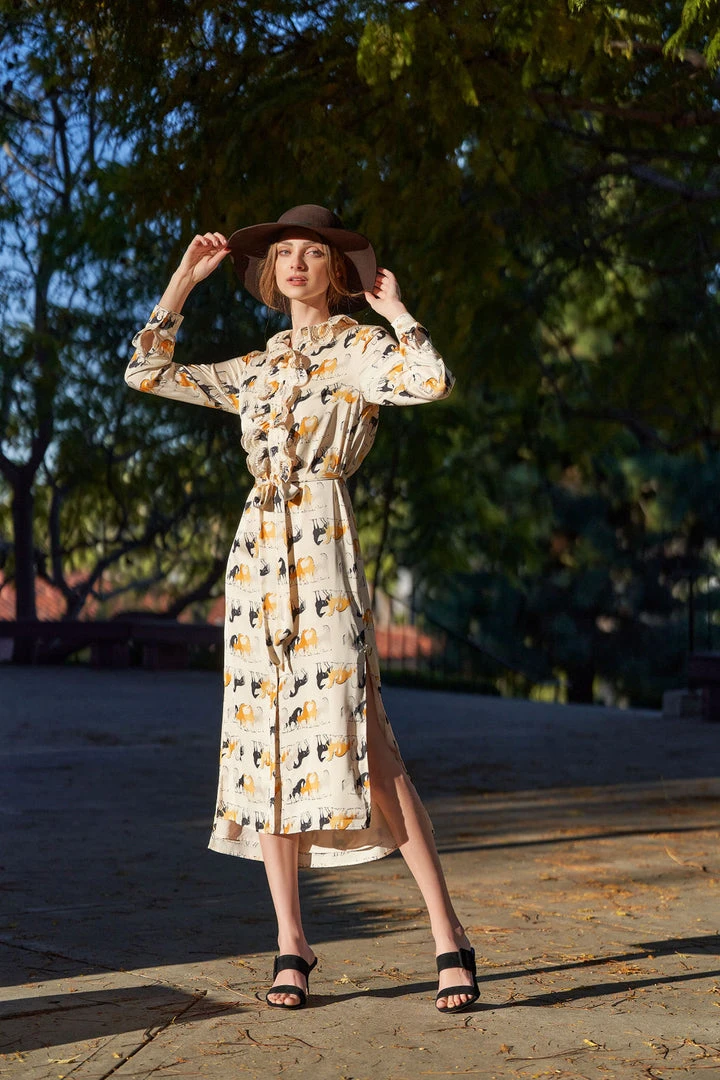 TRISH SCULLY LEA BUTTON DOWN MAXI DRESS EQUESTRIAN PRINT