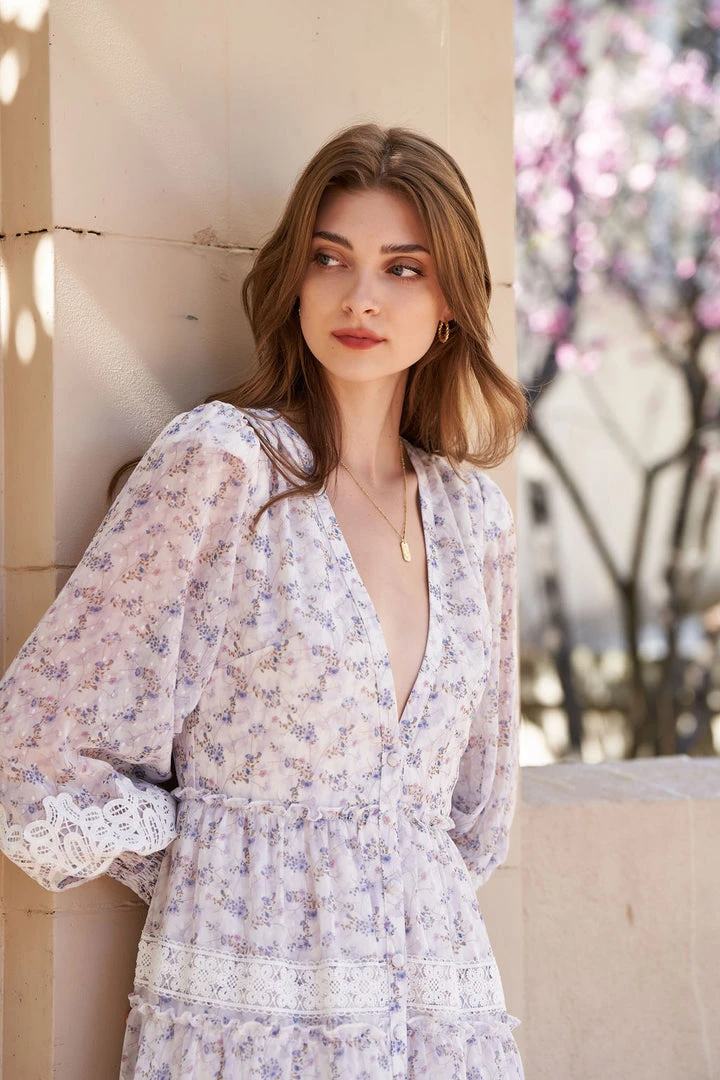 TRISH SCULLY SOFIA MAXI DRESS LAVENDER FLORAL