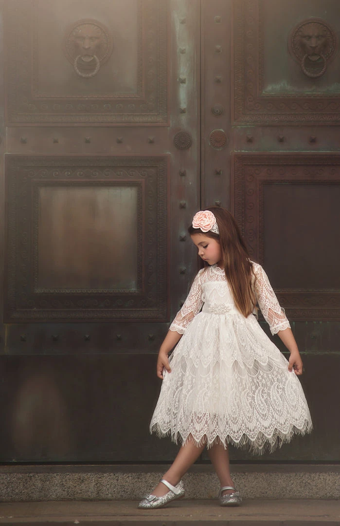 TRISH SCULLY HOME BELLA RAFAELA DRESS & BELT SET- ANTIQUE WHITE GIRLS