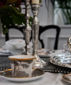 TRISH SCULLY HOME GRISAILLE & GLEN PLAID 5PC. BONE CHINA SET