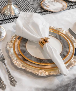 TRISH SCULLY HOME GRISAILLE & GLEN PLAID 5PC. BONE CHINA SET