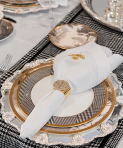 TRISH SCULLY HOME GRISAILLE & GLEN PLAID 5PC. BONE CHINA SET