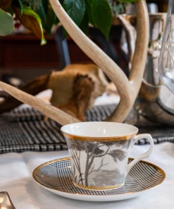 TRISH SCULLY HOME GRISAILLE & GLEN PLAID 5PC. BONE CHINA SET