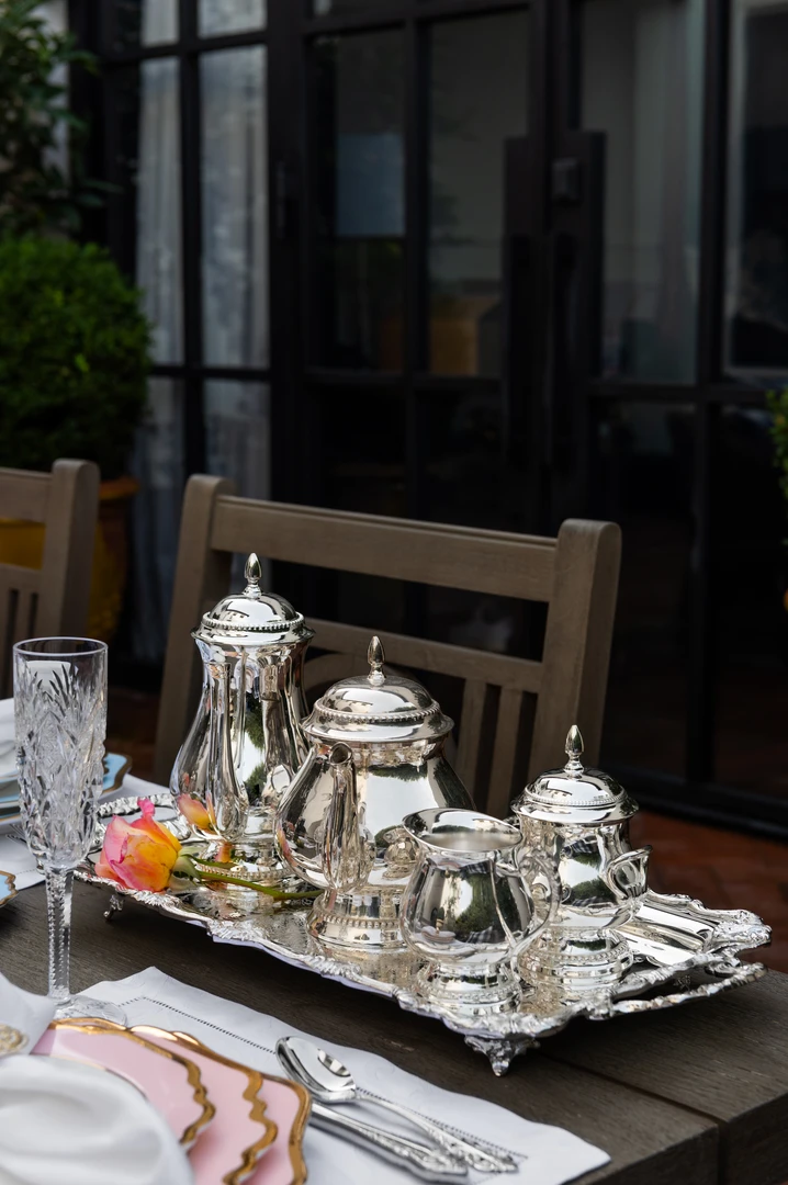 TRISH SCULLY SILVER PLATED 4PC. BALMORAL COFFEE/TEA SERVICE