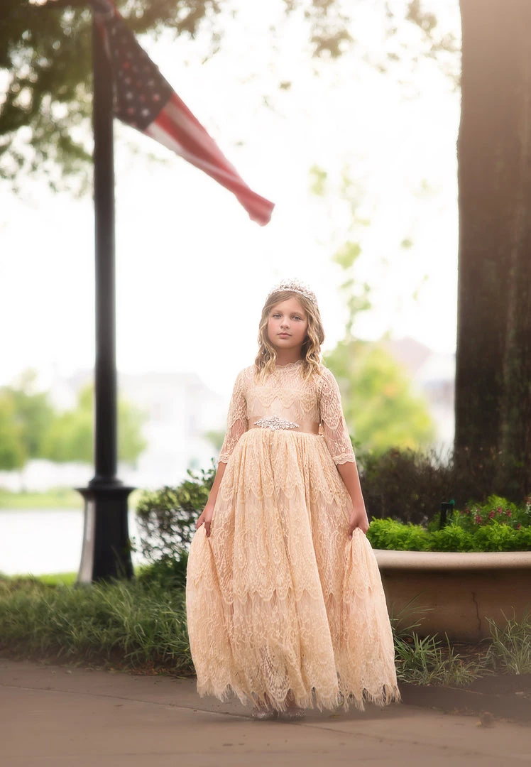 TRISH SCULLY HOME BELLA RAFAELA GOWN & BELT SET CHAMPAGNE GIRLS