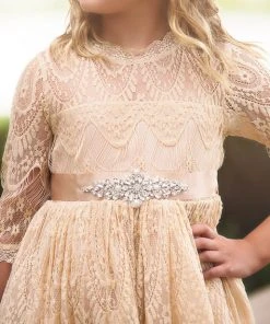 TRISH SCULLY HOME BELLA RAFAELA GOWN & BELT SET CHAMPAGNE GIRLS