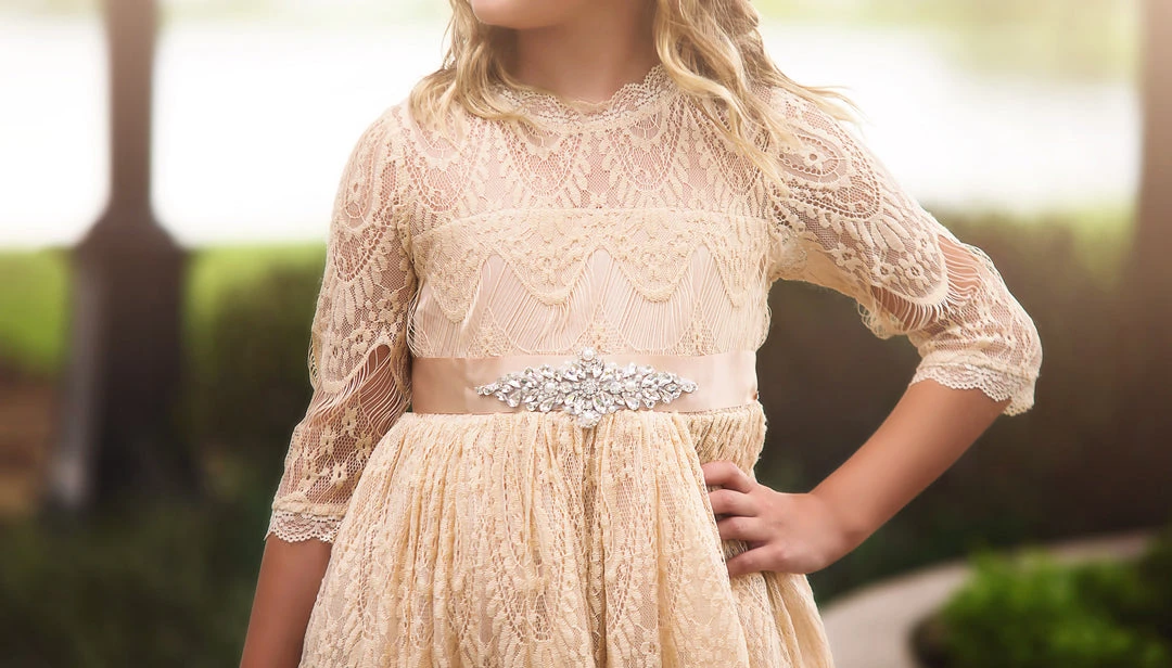 TRISH SCULLY HOME BELLA RAFAELA GOWN & BELT SET CHAMPAGNE GIRLS