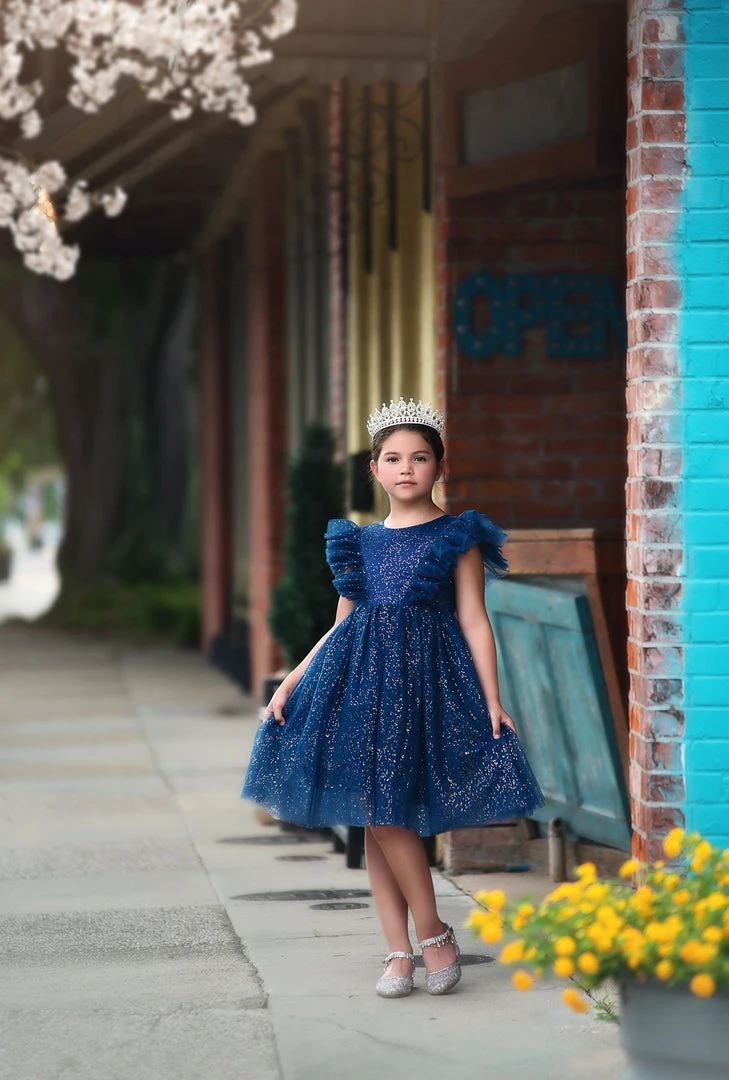 TRISH SCULLY MILLY DRESS SPARKLE NAVY GIRLS