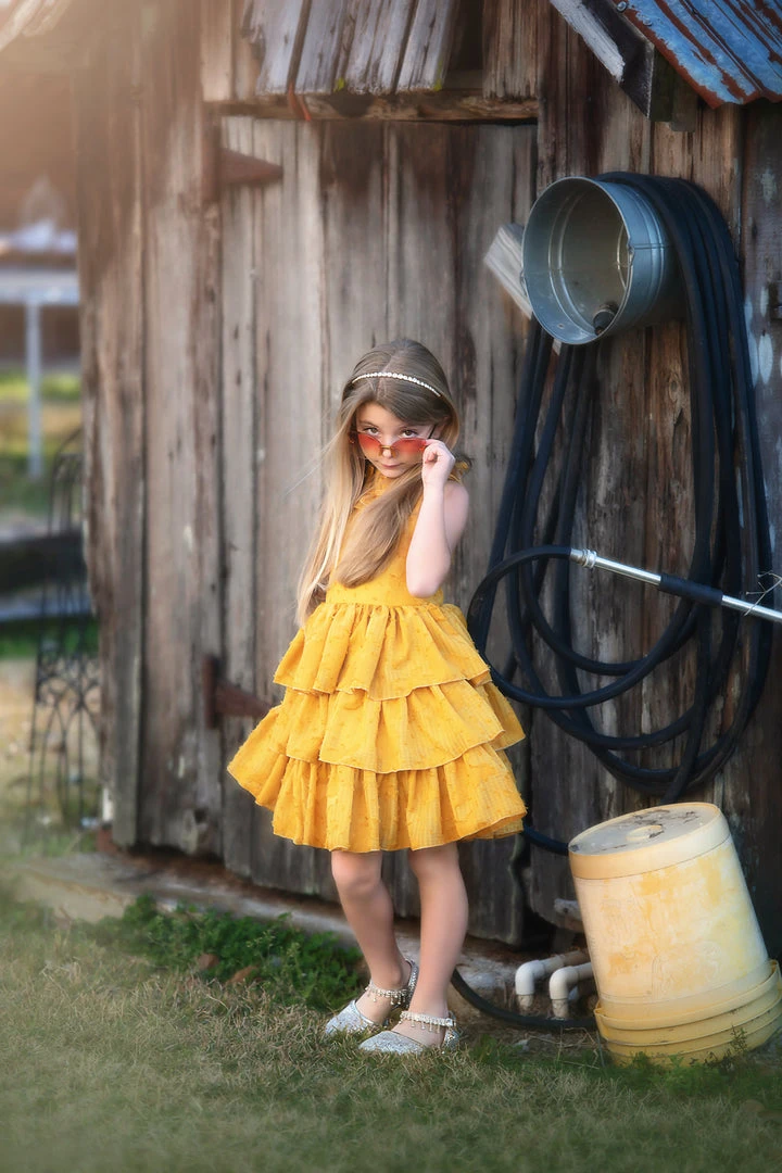 TRISH SCULLY GIRLS JOELLE DRESS MUSTARD