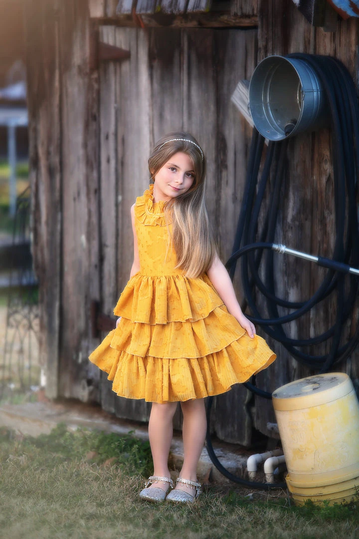 TRISH SCULLY GIRLS JOELLE DRESS MUSTARD