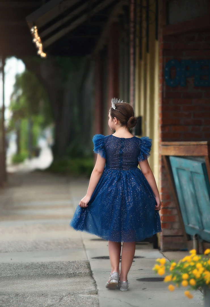 TRISH SCULLY MILLY DRESS SPARKLE NAVY GIRLS