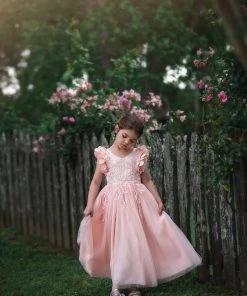 TRISH SCULLY GIRLS BIANCA GOWN PEACHY PINK