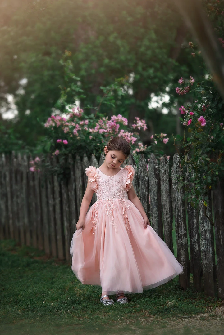 TRISH SCULLY GIRLS BIANCA GOWN PEACHY PINK