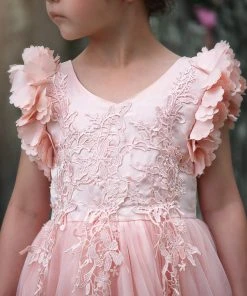 TRISH SCULLY GIRLS BIANCA GOWN PEACHY PINK