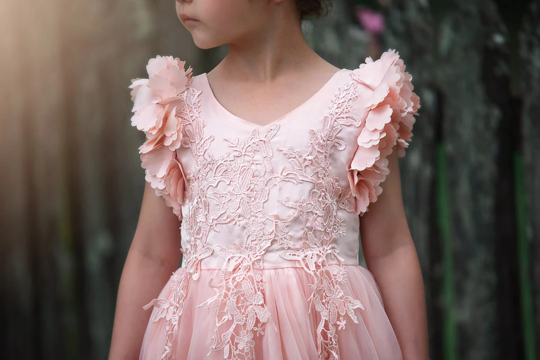 TRISH SCULLY GIRLS BIANCA GOWN PEACHY PINK