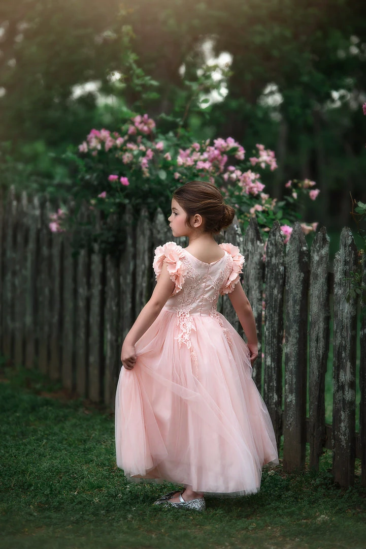 TRISH SCULLY GIRLS BIANCA GOWN PEACHY PINK