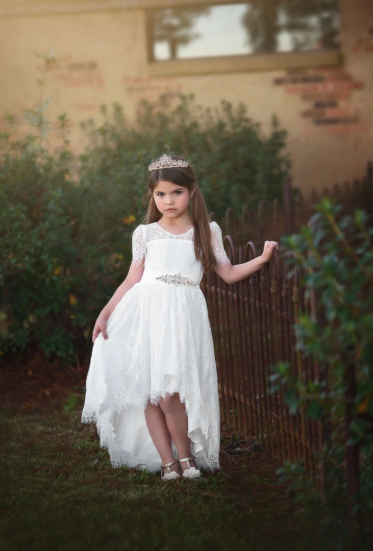 TRISH SCULLY GIRLS AINSLEY DRESS & BELT SET WHITE